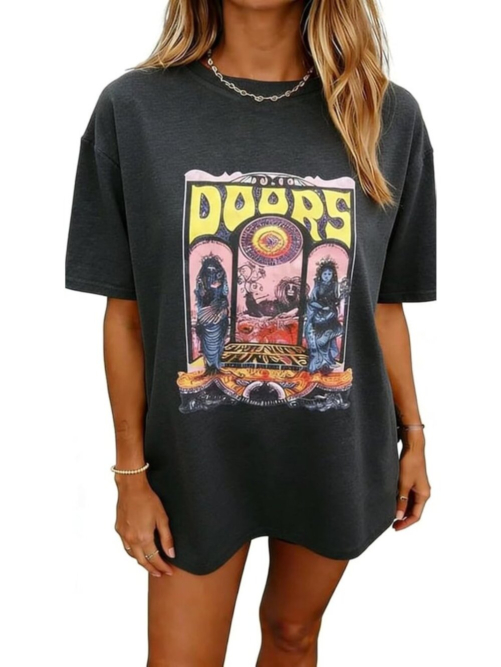 Oversized Vintage Country Rock Band Graphic Tee - Short Sleeve Women's Top